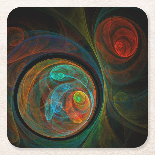 Rebirth Blue Abstract Art Square Paper Coaster (Front)