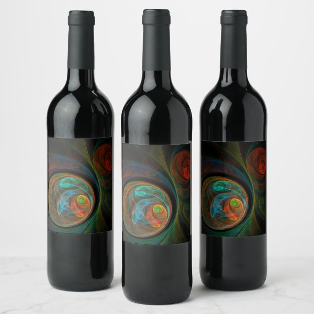 Rebirth Blue Abstract Art Wine Label (Bottles)