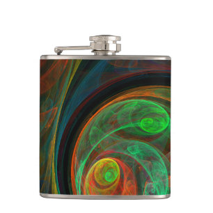 Rebirth Green Abstract Art Hip Flask