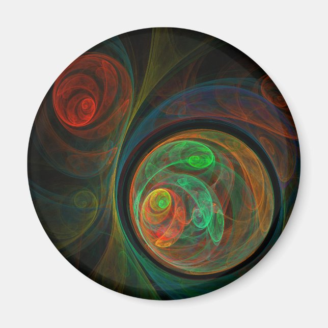 Rebirth Green Abstract Art Round Magnet (Front)