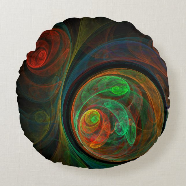Rebirth Green Abstract Art Round Pillow (Front)