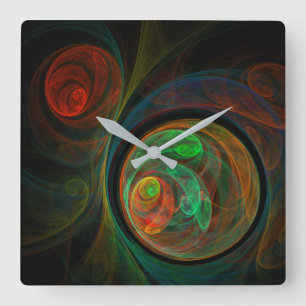Rebirth Green Abstract Art Square Wall Clock