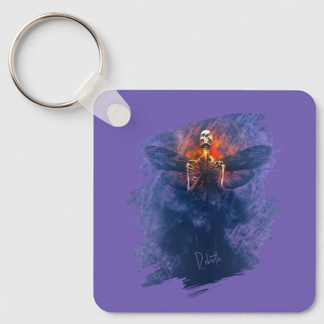 Rebirth. Skeleton with wings rising up Key Ring (Front)