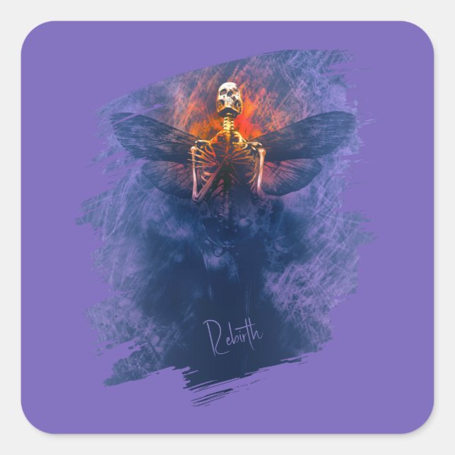 Rebirth. Skeleton with wings rising up Square Sticker (Front)