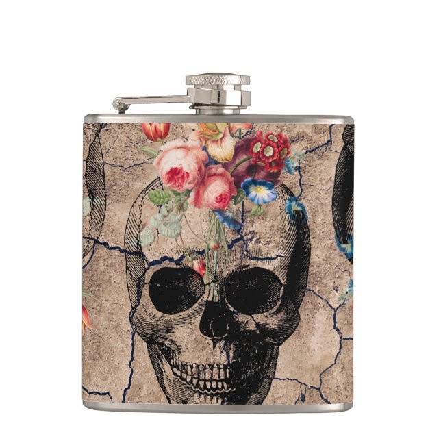Rebirth - Skulls Blossoming from Dust Hip Flask (Front)