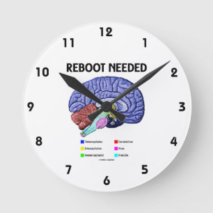Reboot Needed (Anatomical Brain Humour) Round Clock