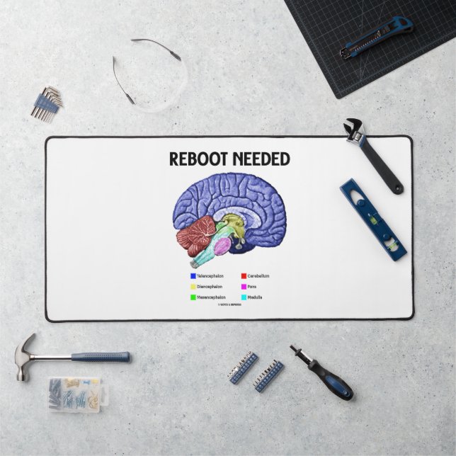 Reboot Needed Brain Anatomy Geek Humour Desk Mat (Workstation)