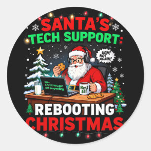 Rebooting Funny Santa's Tech Support Christmas Com Classic Round Sticker
