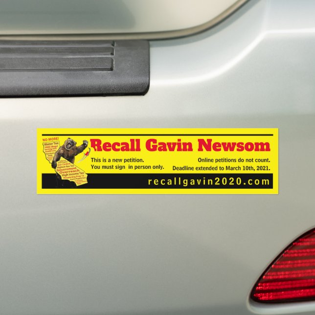 Recall Gavin Newsom 2020 Bumper Sticker (On Car)