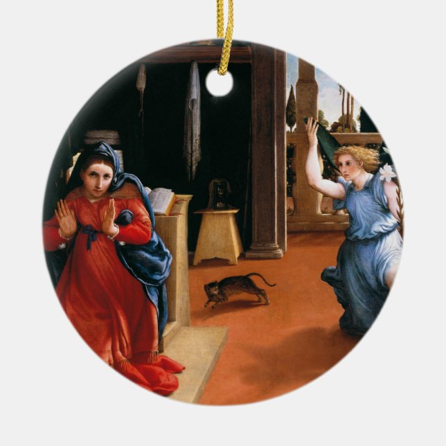 RECANATI ANNUNCIATION by LORENZO LOTTO  Ceramic Tree Decoration (Front)