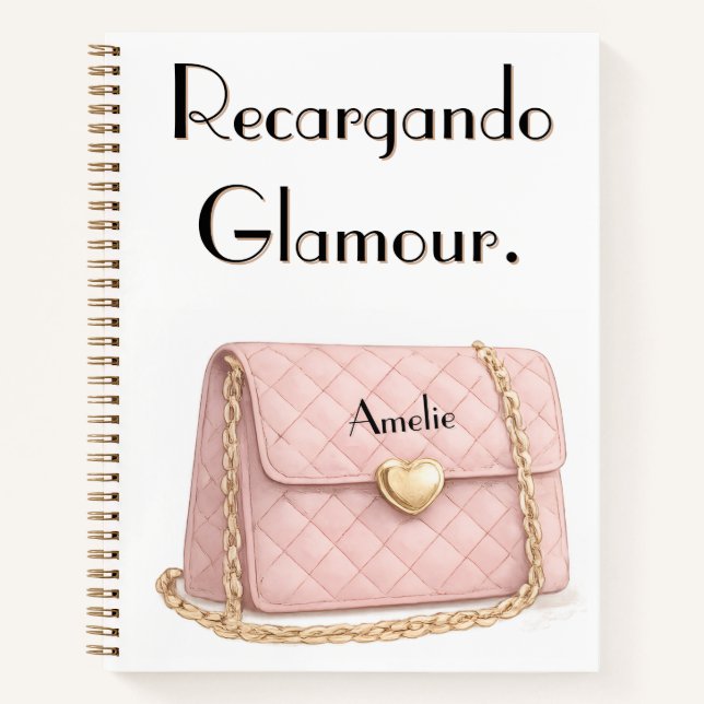 "Recargando Glamour" Funny Pink Purse Personalized Notebook (Front)