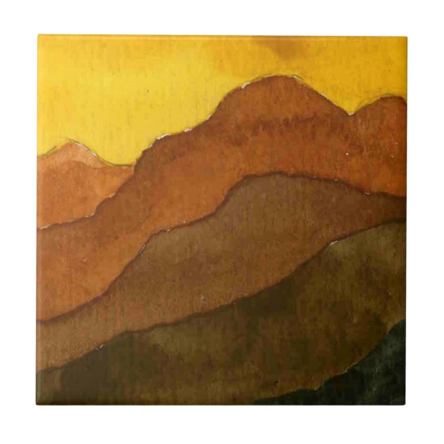Receding mountain ranges with yellow sunrise sky tile (Front)