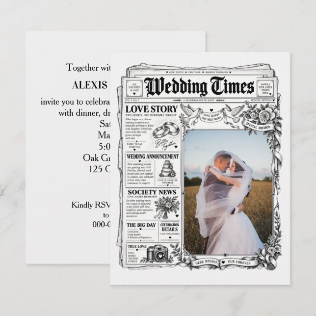 Recent Wedding Newspaper Invite (Front/Back)