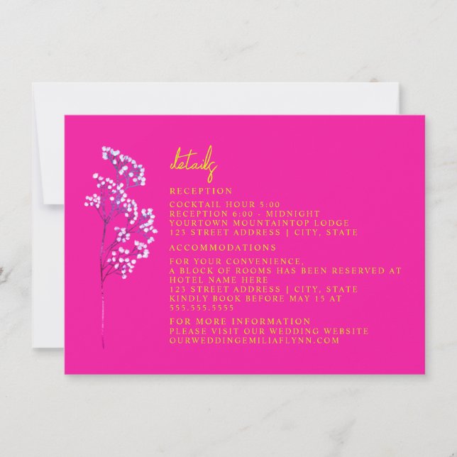 Reception Accommodation Hot Pink Wedding Invitation (Front)