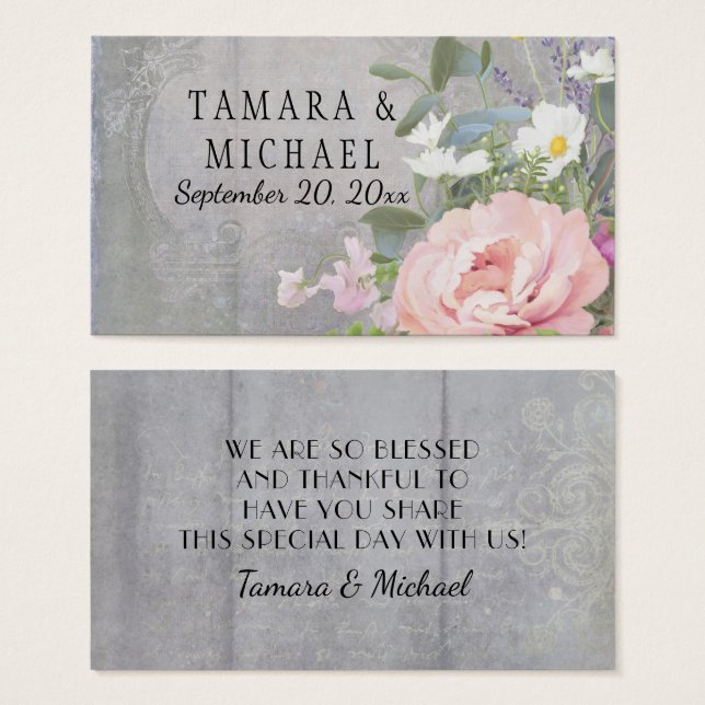 Reception Bridal Shower Favour  Rustic Floral Art (Front & Back)