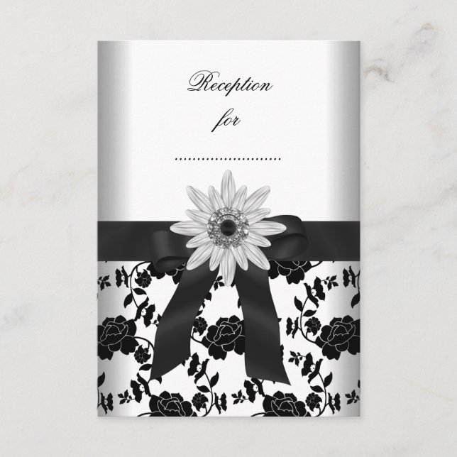 Reception Card Black White Flower Diamond (Front)