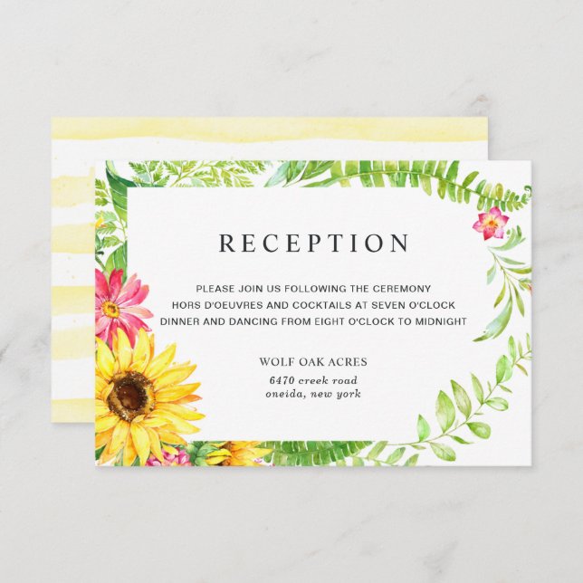 Reception Card for a Sunflower Wedding (Front/Back)