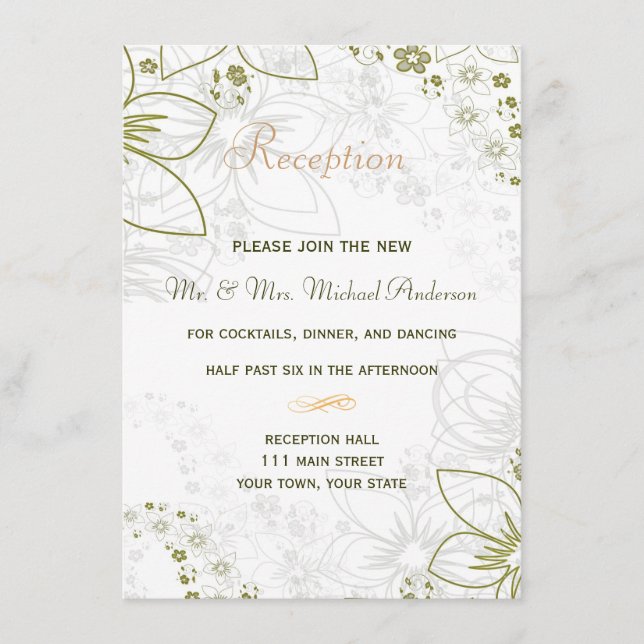 Reception Card for Green and Gold Simple Wedding (Front)