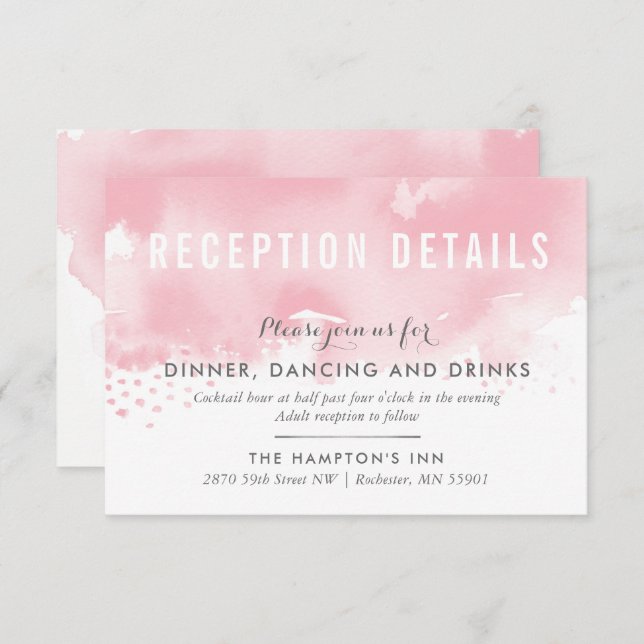 RECEPTION CARD stylish watercolor blush pink grey (Front/Back)