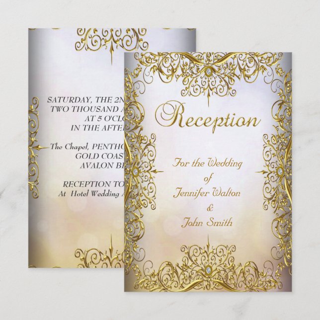 Reception Card Wedding Elegant Elite White Gold (Front/Back)