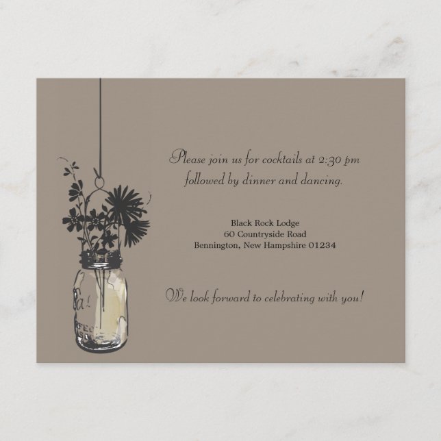 Reception Card Wild Flowers & Mason Jar (Front)