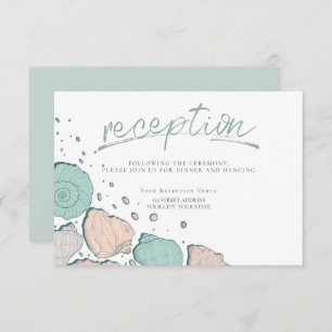 RECEPTION   Casual Seashells in Coral and Teal Invitation