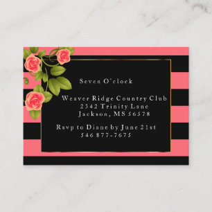 Reception - Coral Roses on Coral and Black Stripes Enclosure Card