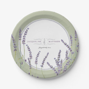 Reception Decor French Lavender Floral Watercolor Paper Plate