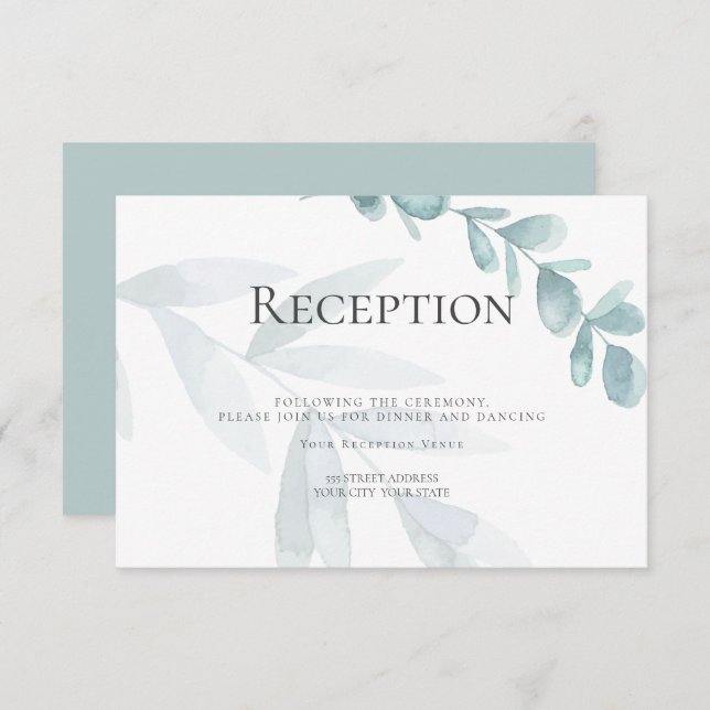 RECEPTION | Dusty Blue Watercolor Eucalyptus Invitation (Front/Back)