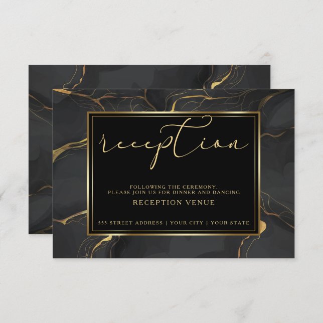 RECEPTION | Elegant Black and Gold Marble Invitation (Front/Back)