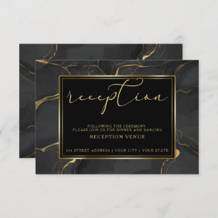 RECEPTION   Elegant Black and Gold Marble Invitation