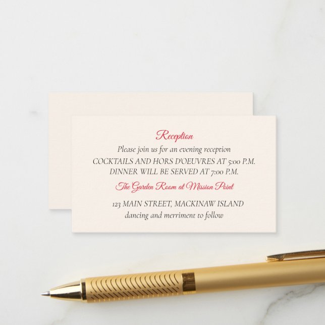 Reception Enclosure Card (Front/Back In Situ)