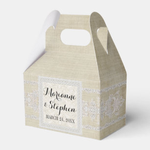Reception Favours Rustic Lace w Aged Vintage Linen Favour Box