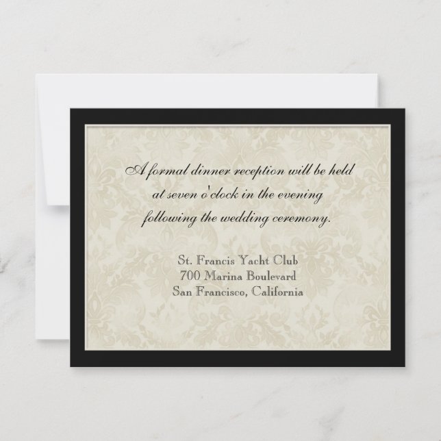 Reception Invitation, Black n Cream Damask Invitation (Front)