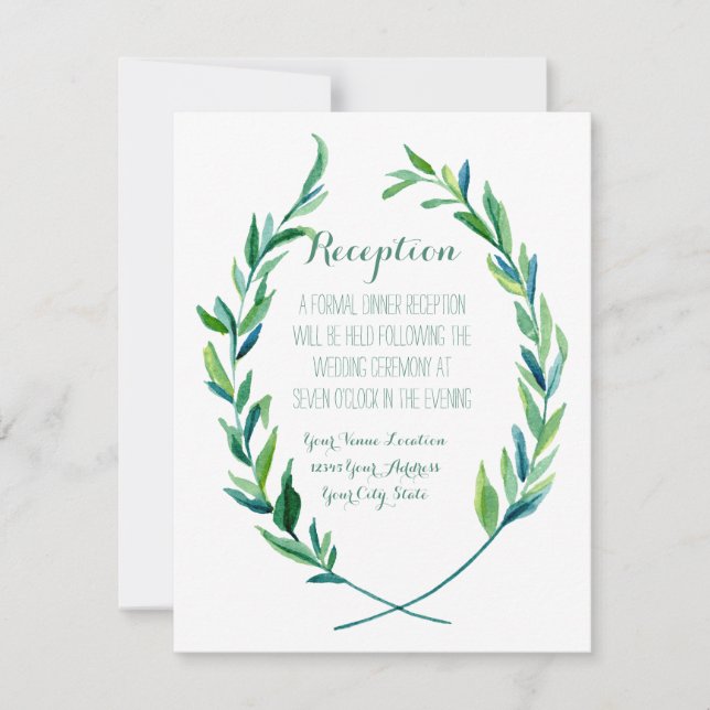 Reception Laurel Wreath Modern Simple Olive Leaf Invitation (Front)