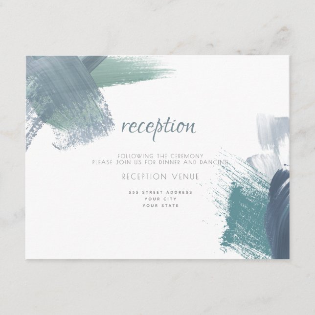 RECEPTION | Modern Chic Dusty Blue Brushstrokes Enclosure Card (Front)