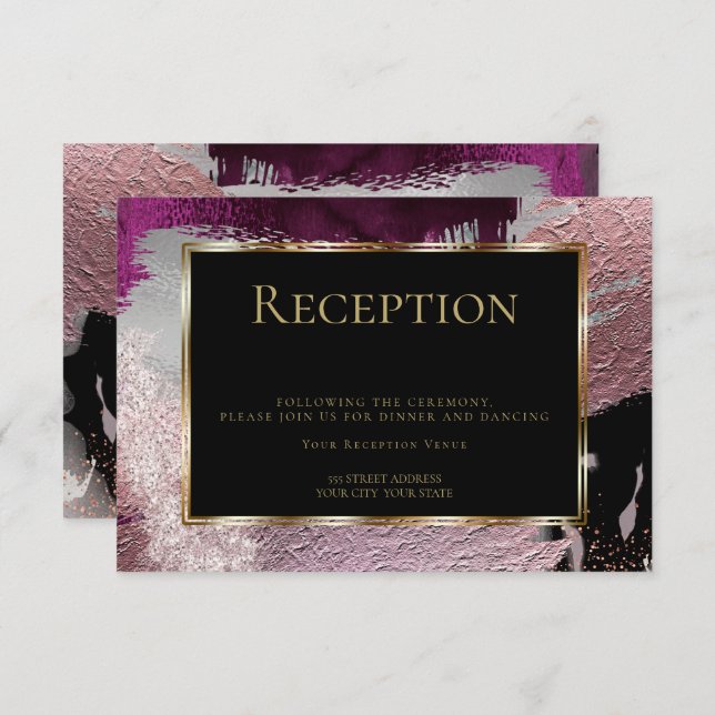 Reception | Modern Faux Metallic Berry Strokes Invitation (Front/Back)