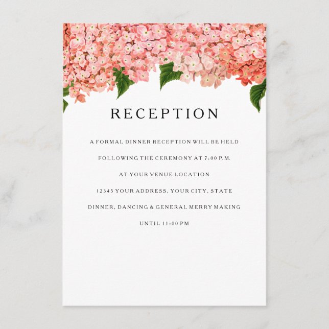 Reception MODERN Wide Stripe Vintage Hydrangea Enclosure Card (Front)