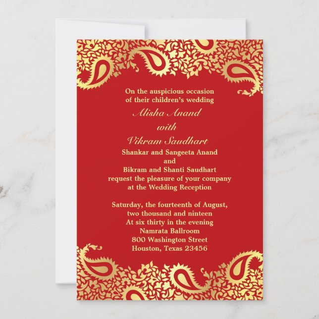 Reception Paisleys Wedding Elegant Flat Card (Front)