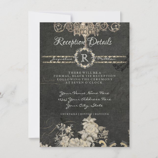 Reception Paris Chalkboard Monogram Typography Invitation (Front)