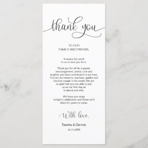 Reception Place Setting Thank You, Black Font Card