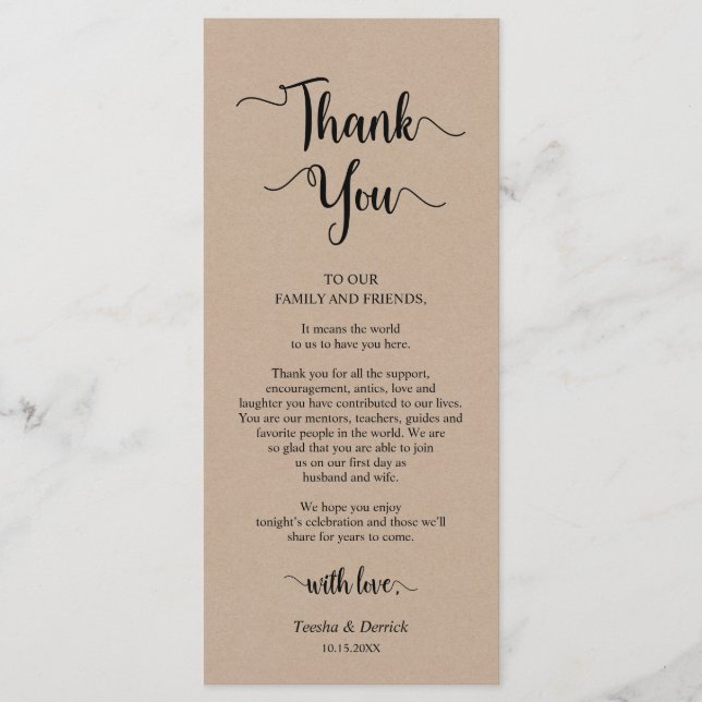 Reception Place Setting Thank You, Kraft Cards (Front)