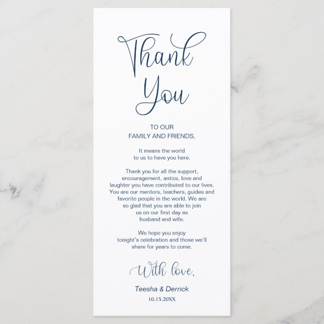 Reception Place Setting Thank You, Navy Blue Cards (Front)