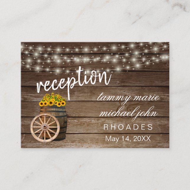 Reception - Rustic Wood Barrel with Sunflowers Enclosure Card (Front)