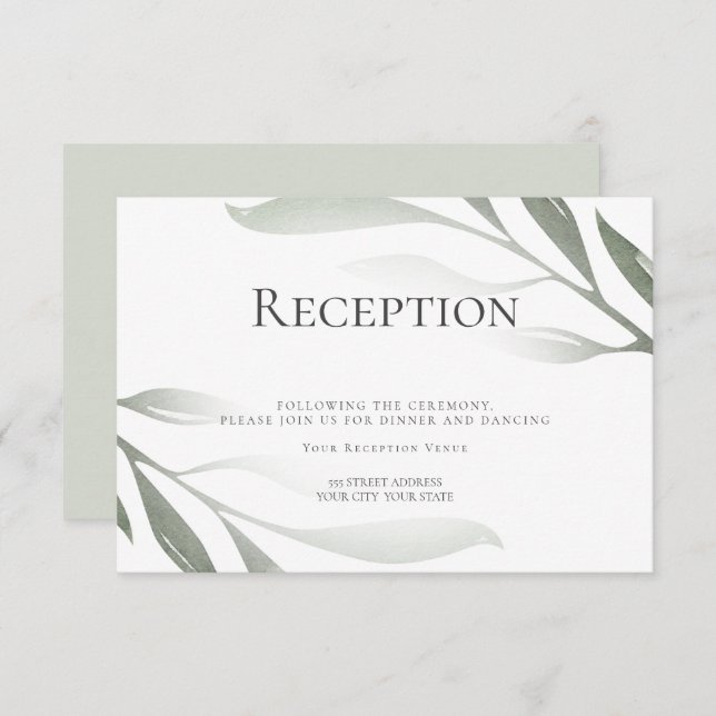 Reception | Sage Green Olive Branch Watercolor Invitation (Front/Back)