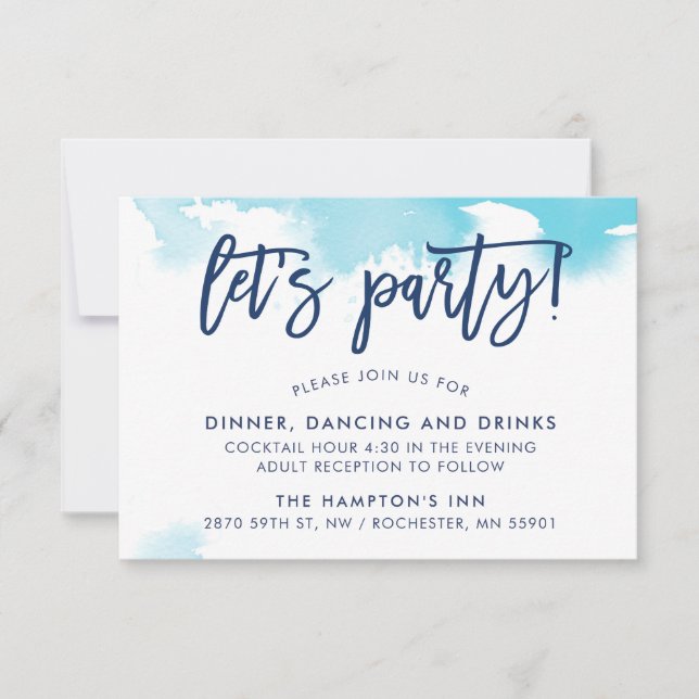 RECEPTION stylish hand lettered aqua watercolor Invitation (Front)