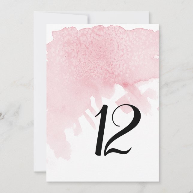 Reception Table Number Modern Watercolor Wash Pink (Front)