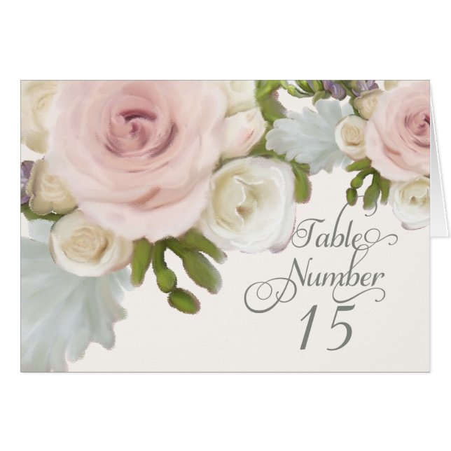 Reception Table Numbers Pretty Pastel Rose Floral (Front Horizontal)