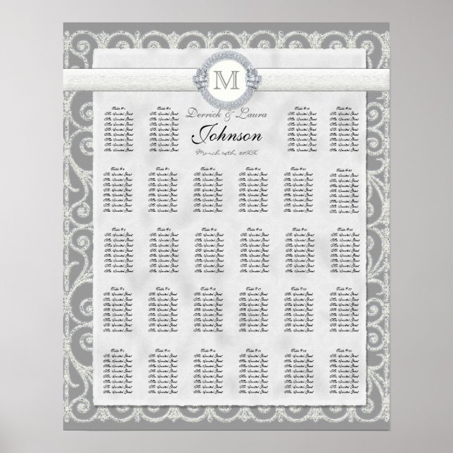 Reception Table Seating Chart, Diamonds & Lace Poster (Front)
