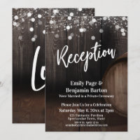 Reception Typography Rustic Wood Barrel and Lights